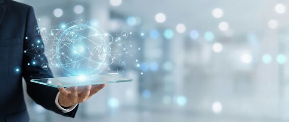 Modern business technology virtual communication and data networking concepts in a digital environment