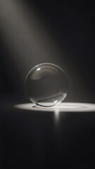 Minimalist Abstract Glass Sphere Floating in Dark Studio with Soft Spotlight Product Stage Background