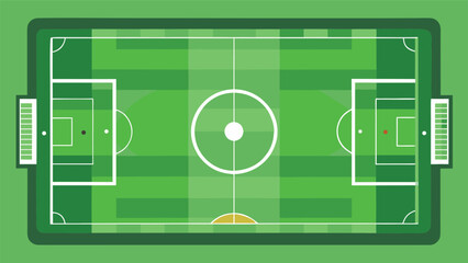A vibrant green soccer field with marked boundaries and goal areas Vector © Rana Islam