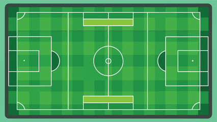 A detailed illustration of a soccer field with marked boundaries and sections Vector © Rana Islam