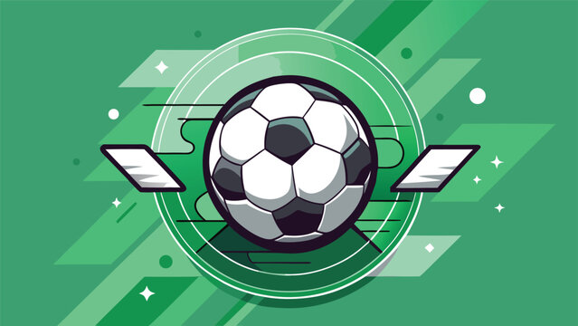 A futuristic soccer ball with a glowing shield and wings in a vibrant green background Vector