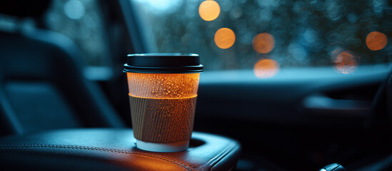 coffe cup mock up sitting in cars cup