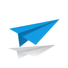 Blue paper airplane in mid flight isolated on transparent background