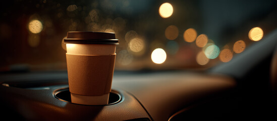 coffe cup mock up sitting in cars cup