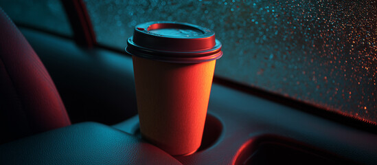 coffe cup mock up sitting in cars cup