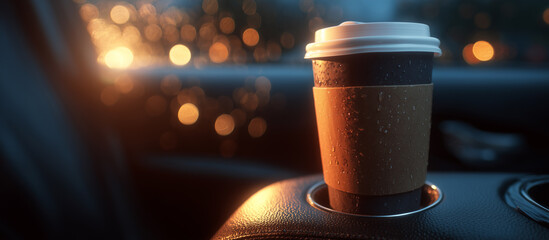 coffe cup mock up sitting in cars cup