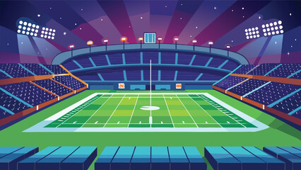 A vibrant and bustling stadium filled with spectators and colorful lights. Vector © Rana Islam