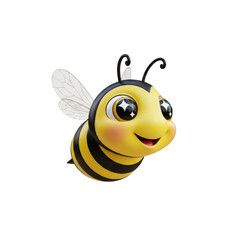 Obraz premium A cartoon bee with a smiling face and transparent wings is shown on a white background. isolated on transparent background