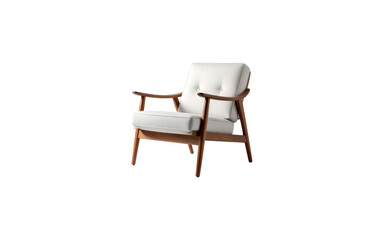 Fototapeta premium A pristine white fabric armchair with a meticulously button-tufted back and a sturdy wooden frame offers classic mid-century comfort. transparent png backgrounds.