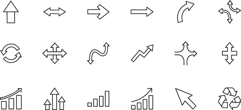A collection of various black and white line icons on a white background
