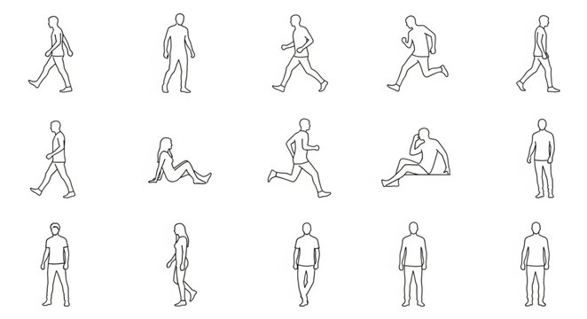 Collection of simple line drawings of people in various poses.