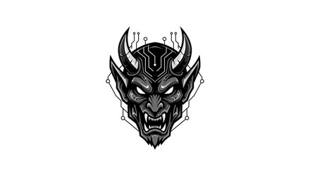 Fototapeta premium Futuristic Cyberpunk Demon Head with Digital Circuitry Vector