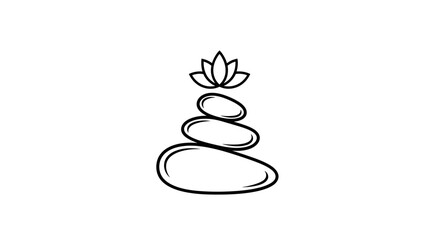 Zen stacked stones with lotus flower icon for balance and meditation
