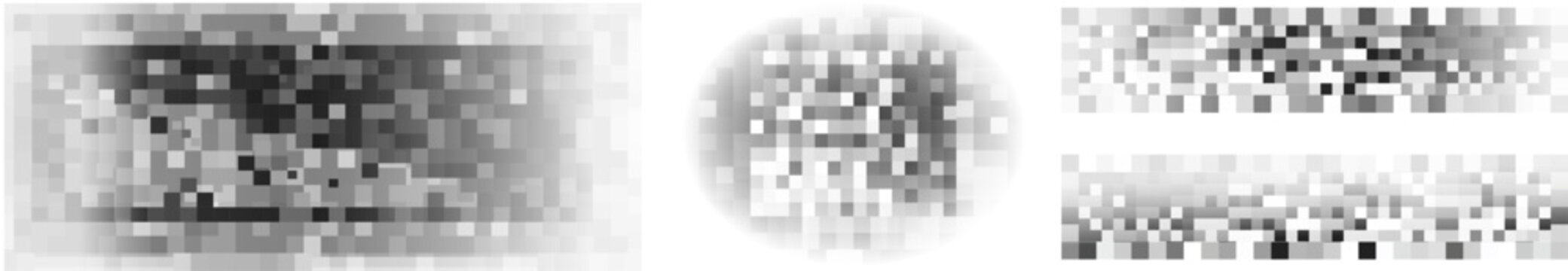 Black toned pixel pattern on transparent background with checkered censor blur for privacy protection.