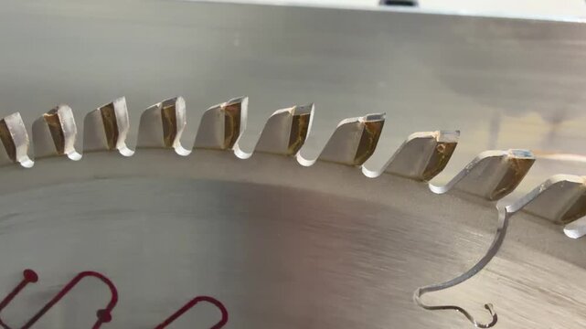 a circular saw blade with sharp teeth in close-up. equipment for cutting sawn timber.