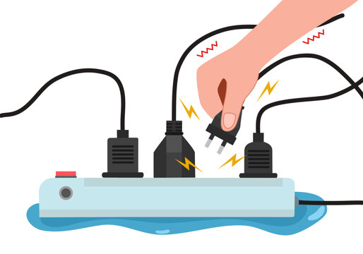 Hand unplugging cable from wet electrical socket.