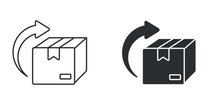Product return icon set, package refund symbol, delivery exchange sign, shipping box vector illustration