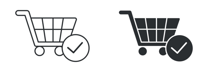 Order confirmation icon set, approved shopping cart symbol, e-commerce purchase check sign, online store vector illustration © Masuda Akthar