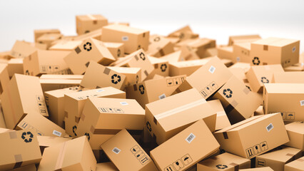 Fototapeta premium Cardboard boxes, logistics and delivery concept. 3D Rendering