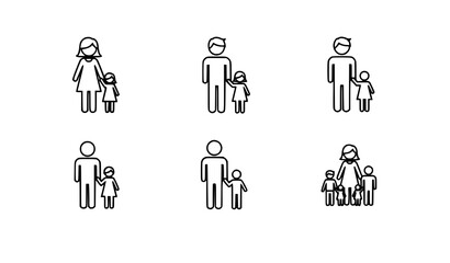 Fototapeta premium Minimal family outline icon collection parent child people line vector illustration