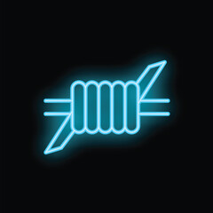 Obraz premium Blue neon sign depicting barbed wire on black background, ideal for concepts such as danger, warning, and security