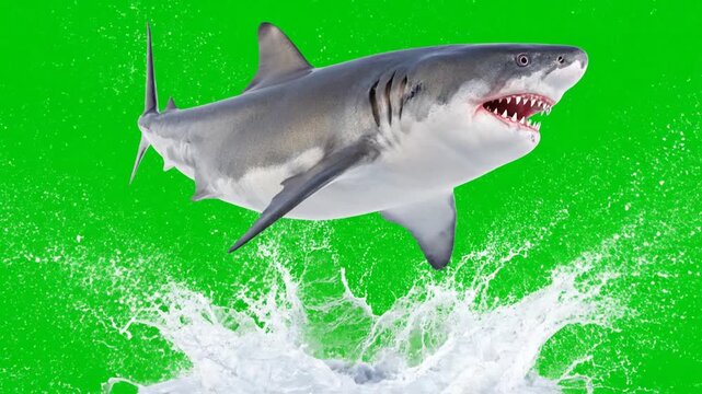 Shark jumping out of water green screen