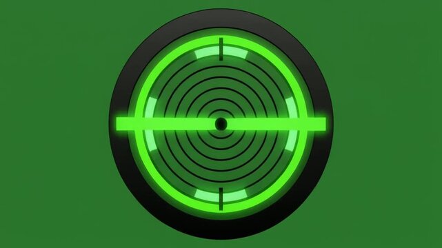 A green and black radar or scope screen with a glowing reticle on a dark green background