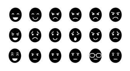 Black Silhouette Universal Face Icon Set &ndash; 20 Minimal Emotion Expressions