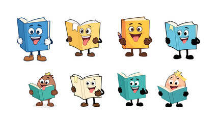 Fototapeta premium Vector illustration of a set of cartoon icons with book characters