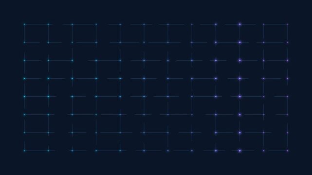 Abstract grid pattern with dots and glowing effects on dark background  