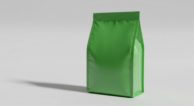 Blank green glossy stand-up pouch mockup isolated on white background