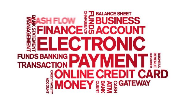 Electronic Payment animated word cloud-text design animation tag kinetic typography seamless loop.