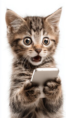 Smartphone shocked meme cat with copy space on white background cat-meme_1271sp