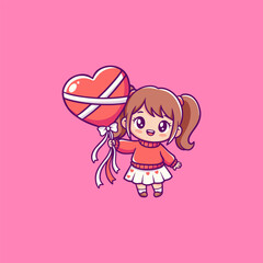 Chibi Girl Holding Heart Balloon