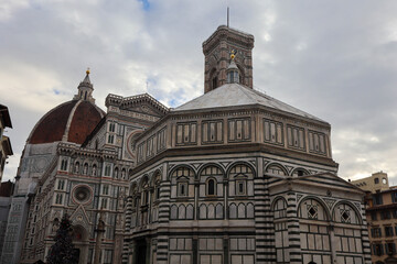 Florence Cathedral Duomo View from Historic Street in Florence, Italy
