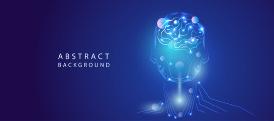 Obraz premium High-tech artificial intelligence brain visualization with glowing neural network connections and digital data flow on a dark futuristic background.