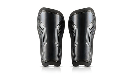 Black protective shin guards designed for sports and athletic activities