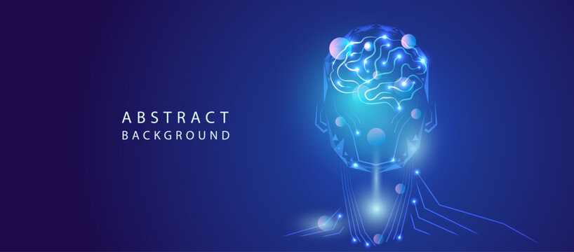 High-tech artificial intelligence brain visualization with glowing neural network connections and digital data flow on a dark futuristic background.