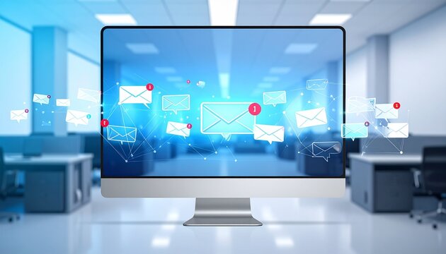 Digital Communication Overload: A modern computer screen displays a barrage of email notifications, symbolizing the overwhelming nature of digital communication in today's connected world.