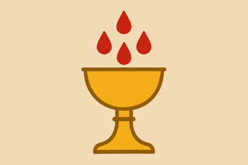 Flat vector illustration of a chalice with drops of blood falling into it