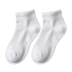 A pair of white cotton socks neatly folded on a white background isolated on transparent background