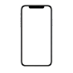 Minimalist black smartphone with a sleek design and a blank screen isolated on transparent background