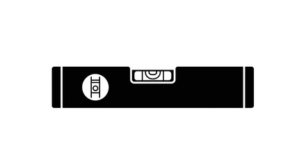 Black spirit level tool icon, isolated on white background. Symbol of construction, measurement, and accuracy.
