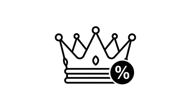 Crown with Percentage Symbol Icon: Royal Discount, Premium Offer, VIP Sale, Luxury Reward