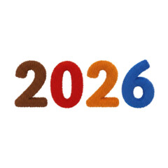 Colorful number 2026 displayed in a playful font style isolated on transparent background