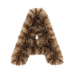 A close-up view of a textured, brown, furry letter a on a white background isolated on transparent background