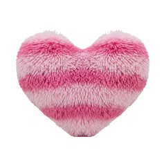 A heart-shaped pillow with a glittery pink and white striped pattern isolated on transparent background