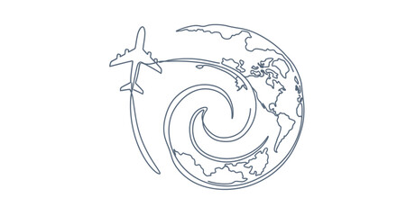 Airplane Flying Around the World Globe with Swirling Travel Lines