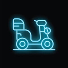 Blue neon sign of a delivery scooter representing a fast food delivery service