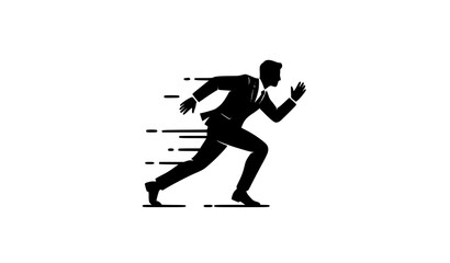 Fototapeta premium Dynamic Business Ascent: A silhouette of a determined professional sprinting forward, encapsulating the essence of speed, ambition, and relentless pursuit of goals.
